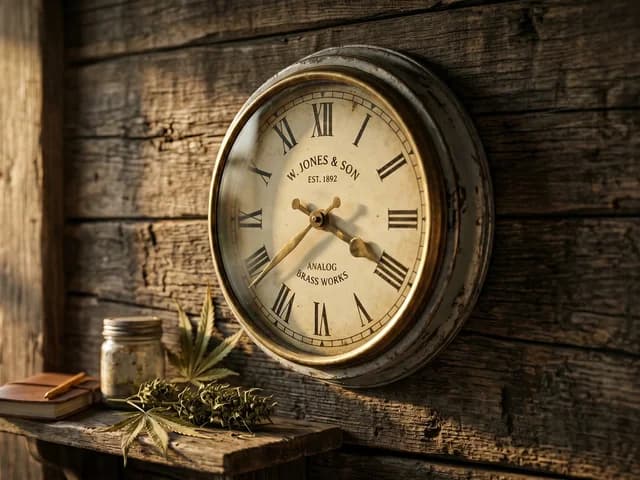 Nature morte éditoriale sur fond de marbre blanc avec un flacon ambré d'huile de CBD, quelques brins de chanvre industriel légal et un document d'analyse de laboratoire plié, évoquant la transparence et la conformité réglementaire française.